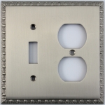 Egg & Dart Satin Nickel Two Gang Combo Plate - One Toggle One Duplex Outlet