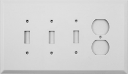 Jumbo White 4 Gang Combo Wall Plate - 3 Toggle Switch 1 Duplex Outlet