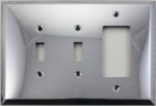 Jumbo Polished Chrome Three Gang Switch Plate Two Toggle Switches One GFI/Rocker