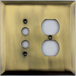 Jumbo Stamped Antique Brass Two Gang Combo Wall Plate - One Push Button One Duplex