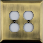 Jumbo Stamped Antique Brass Two Gang Duplex Outlet Wall Plate