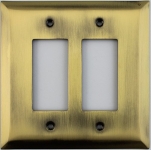 Jumbo Stamped Antique Brass Two Gang GFI/Rocker Opening Wall Plate