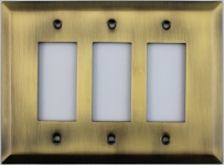 Jumbo Stamped Antique Brass Three Gang GFI/Rocker Opening Wall Plate