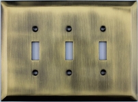 Jumbo Stamped Antique Brass Three Gang Toggle Light Switch Wall Plate