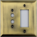 Jumbo Stamped Antique Brass Two Gang Combo Wall Plate - One Push Button One GFI
