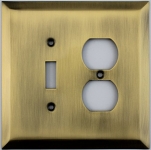 Jumbo Stamped Antique Brass Two Gang Combo Wall Plate - One Toggle One Duplex