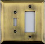 Jumbo Stamped Antique Brass Two Gang Combo Wall Plate - One Toggle One GFI