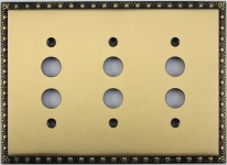 Egg & Dart Antique Brass Three Gang Push Button Light Switch Plate