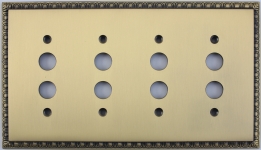 Egg & Dart Antique Brass Four Gang Push Button Light Switch Plate