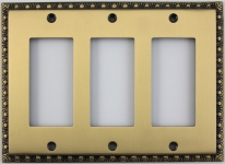 Egg & Dart Antique Brass Three Gang GFI Outlet/Rocker Light Switch Plate