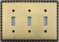 Egg & Dart Antique Brass Three Gang Toggle Light Switch Plate