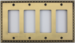 Egg & Dart Antique Brass Four Gang GFI Outlet/Rocker Light Switch Plate