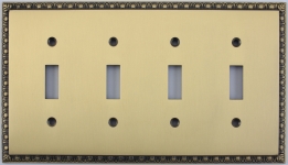 Egg & Dart Antique Brass Four Gang Toggle Light Switch Plate