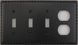 Egg & Dart Oil Rubbed Bronze Four Gang Combo Plate - Three Toggle One Duplex Outlet