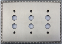 Egg & Dart Satin Nickel Three Gang Push Button Light Switch Plate