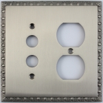 Egg & Dart Satin Nickel Two Gang Combo Plate - One Push Button One Duplex Outlet