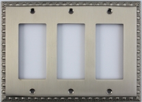 Egg & Dart Satin Nickel Three Gang GFI Outlet/Rocker Light Switch Plate