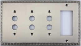 Egg & Dart Satin Nickel Four Gang Combo Plate - Three Push Button One GFI/Rocker