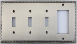 Egg & Dart Satin Nickel Four Gang Combo Plate - Three Toggle One GFI/Rocker