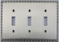 Egg & Dart Satin Nickel Three Gang Toggle Light Switch Plate