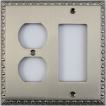 Egg & Dart Satin Nickel Two Gang Combo Plate - One Duplex Outlet One GFI/Rocker