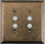 Jumbo Stamped Aged Antique Brass Two Gang Push Button Light Switch