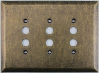 Jumbo Stamped Aged Antique Brass Three Gang Push Button Light Switch