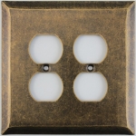 Jumbo Stamped Aged Antique Brass Two Gang Duplex Outlet Wall Plate