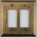 Jumbo Stamped Aged Antique Brass Two Gang GFI/Rocker Switch Wall Plate
