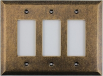 Jumbo Stamped Aged Antique Brass Three Gang GFI/Rocker Switch Wall Plate