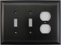 Jumbo Stamped Oil Rubbed Bronze Three Gang Combo Plate - Two Toggles One Duplex