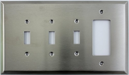 Jumbo Satin Stainless Steel 4 Gang Combo Wall Plate - 3 Toggle 1 GFCI/Rocker