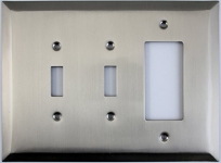 Jumbo Stamped Satin Nickel Three Gang Combo Wall Plate - Two Toggles One GFI