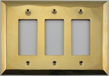 Jumbo Stamped Unlacquered Brass Three Gang GFI/Rocker Opening Wall Plate