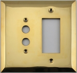 Jumbo Stamped Unlacquered Brass Two Gang Combo Wall Plate - One Push Button One GFI