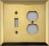 Jumbo Stamped Unlacquered Brass Two Gang Combo Wall Plate - One Toggle One Duplex