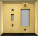 Jumbo Stamped Unlacquered Brass Two Gang Combo Wall Plate - One Toggle One GFI
