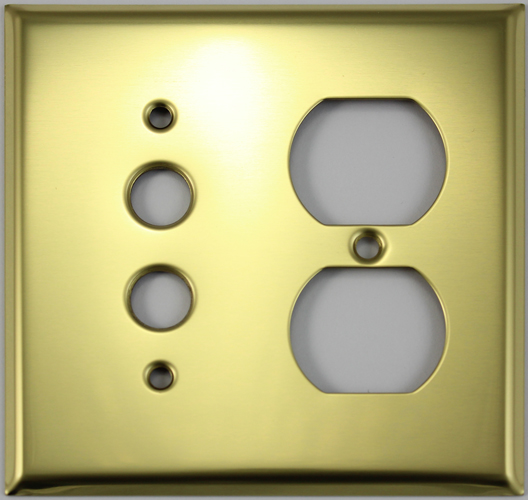 Stamped Polished Brass Two Gang Combo Switch Plate - One Push Button ...